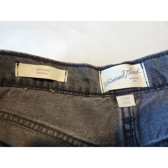 Universal Thread size 2/26 Boyfriend Fit Raw Hem Mid Rise Black Wash 100% cotton - Picture 3 of 11